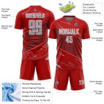Jersey Uniform Sublimation Soccer Lines Red Custom Sports Gray-White