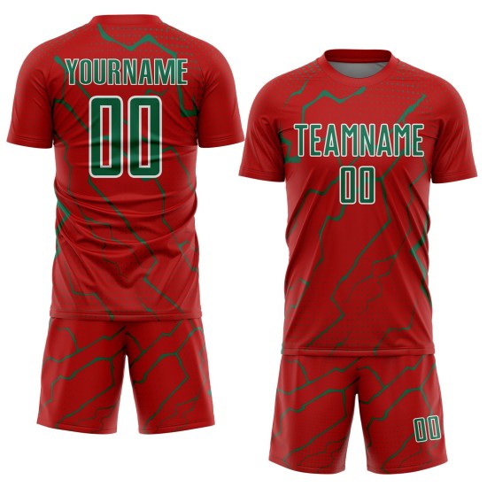 Red Sports Lightning Uniform Custom Kelly Jersey Soccer Green-White Sublimation
