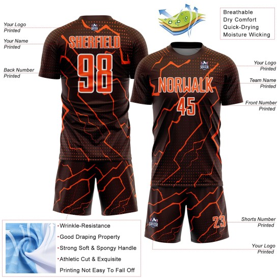 Soccer Brown Sublimation Lightning Jersey Custom Orange-White Uniform Sports