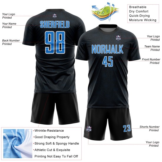 Blue-White Sublimation Powder Soccer Custom Sports Black Shape Geometric Uniform Jersey